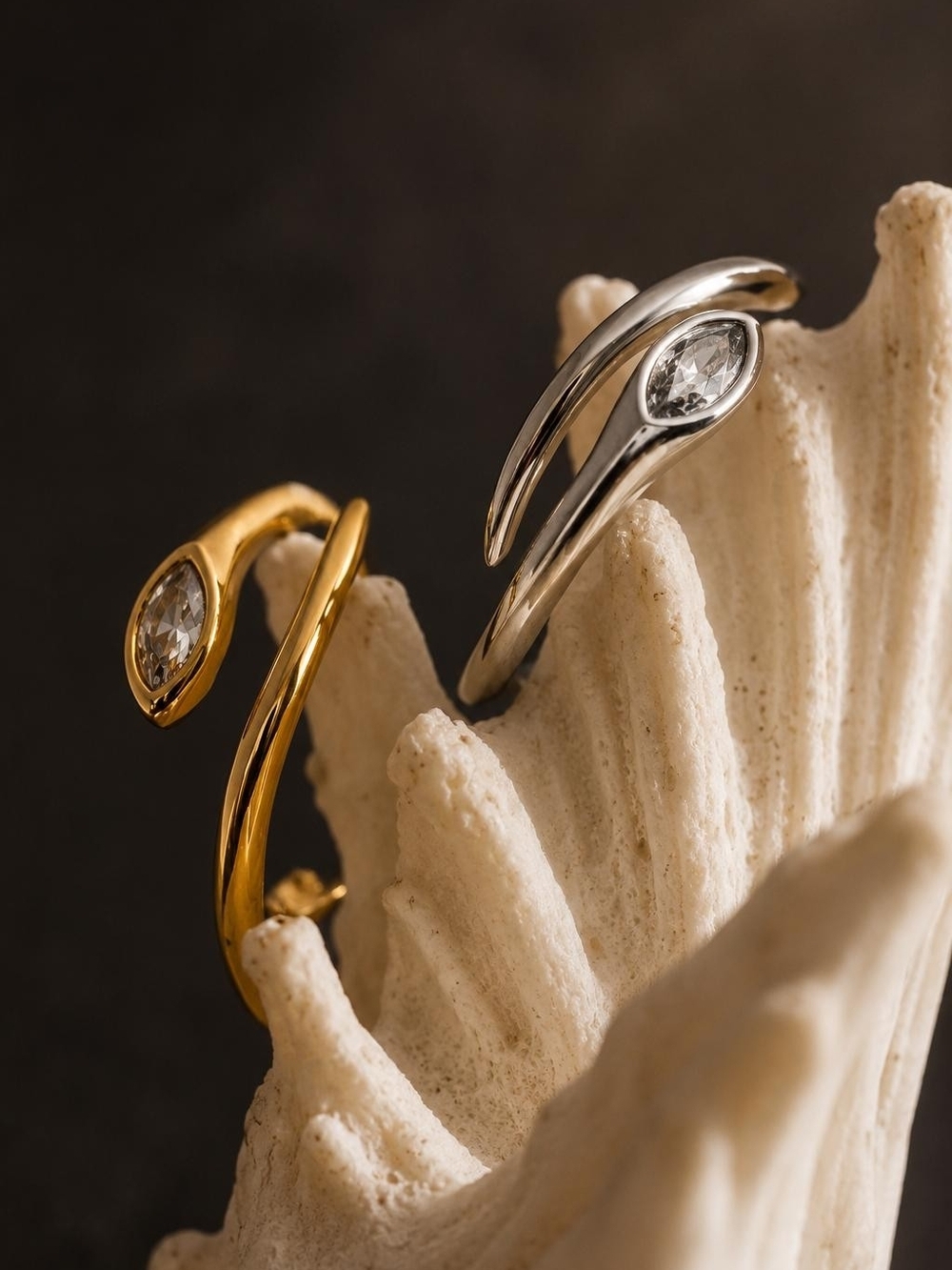Gold Tone Open Wrap Ring with Marquise Clear Stone - Picture 3 of 6
